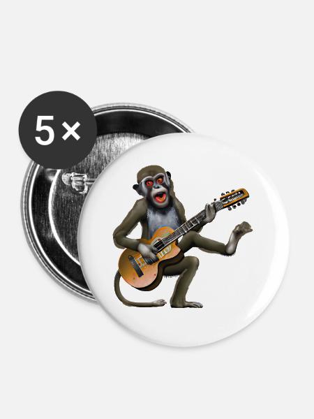 Gitarren-Affe - Buttons groß 56 mm (5er Pack) - Weiß
