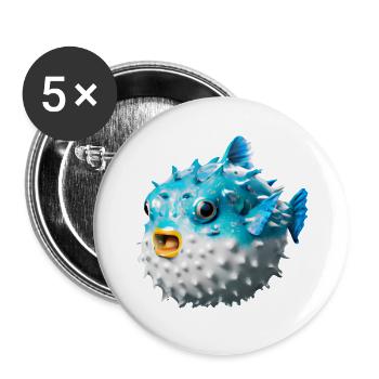 Inflated puffer fish - Buttons large 2.2''/56 mm (5-pack) - white - Front