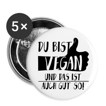 Daumen hoch Vegan Gut so SabineVegan HerzAufShirt - Buttons groß 56 mm (5er Pack) - Weiß - Vorne