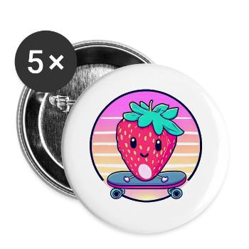 Strawberry skateboard in sunset - Buttons large 2.2''/56 mm (5-pack) - white - Front