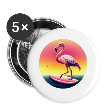 Surfing flamingo in sunset - Buttons large 2.2''/56 mm (5-pack) - white - Front