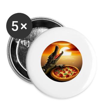 Coucher de soleil avec pizza crocodile - Lot de 5 grands badges (56 mm) - blanc - Devant