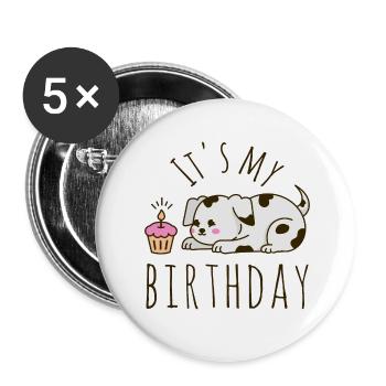 It's my Birthday Dog - Buttons large 2.2''/56 mm (5-pack) - white - Front