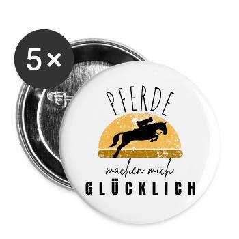 PFERDE machen mich glücklich Reiten Pferde - Buttons groß 56 mm (5er Pack) - Weiß - Vorne