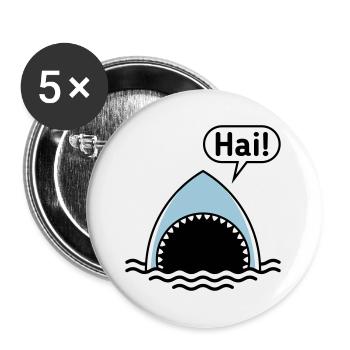 Hai! (Haifisch / Sprechblase / Comic / Cartoon) - Buttons groß 56 mm (5er Pack) - Weiß - Vorne