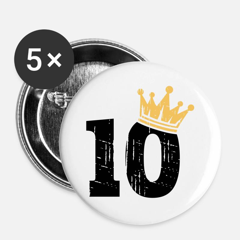 10 Crown 10th Birthday 10 Years - Buttons large 2.2''/56 mm (5-pack) - white