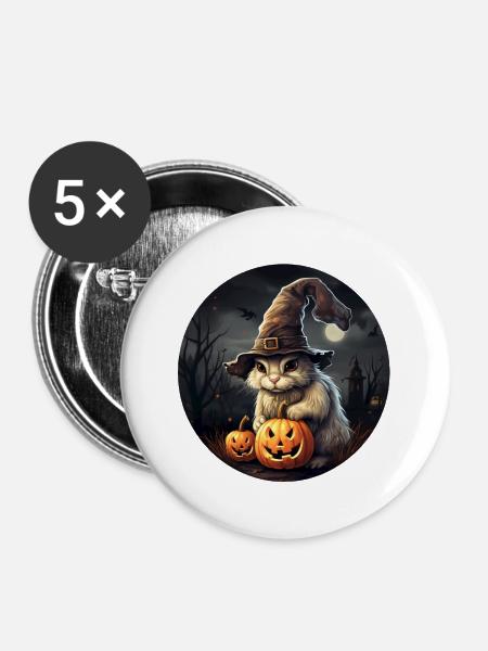 Halloween Häschen - Buttons groß 56 mm (5er Pack) - Weiß