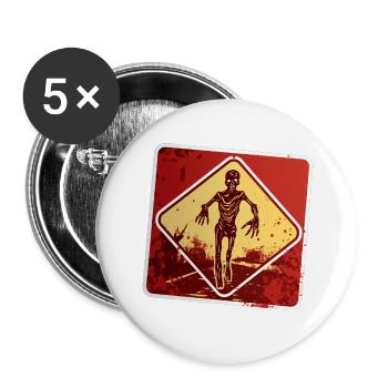 Halloween Zombie-Warnschild - Buttons groß 56 mm (5er Pack) - Weiß - Vorne