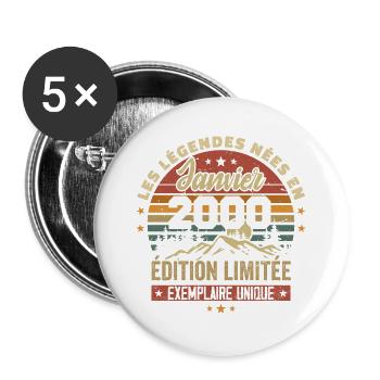Légendaire depuis Janvier 2000 Vintage Cadeau 2000 - Lot de 5 grands badges (56 mm) - blanc - Devant