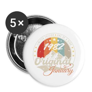 Janvier 1982 Vintage Cadeau Anniversaire Rétro - Lot de 5 grands badges (56 mm) - blanc - Devant