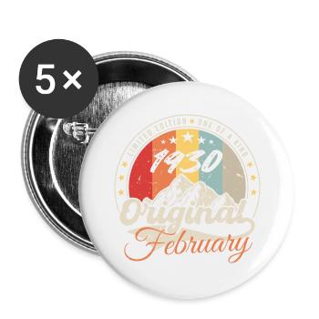 Birthday Gift February 1930 Vintage 94 Years - Buttons large 2.2''/56 mm (5-pack) - white - Front