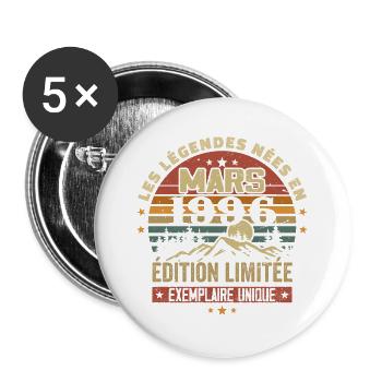 Vintage 1996 Mars Cadeau Anniversaire Rétro 1996 - Lot de 5 grands badges (56 mm) - blanc - Devant