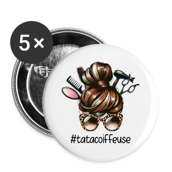 Dutt Tante Friseur Super Tante Friseur - Buttons groß 56 mm (5er Pack) - Weiß - Vorne