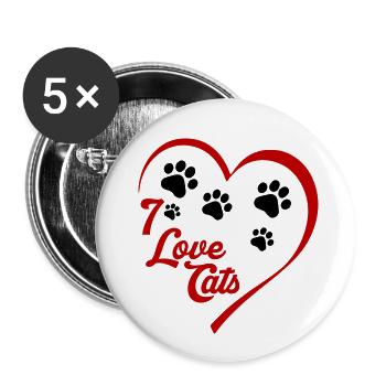 I LOVE CATS - Bo-Grafik - Buttons groß 56 mm (5er Pack) - Weiß - Vorne