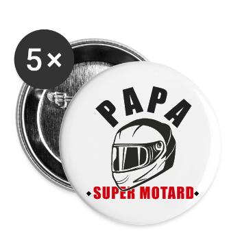 Papa super motard - Lot de 5 grands badges (56 mm) - blanc - Devant