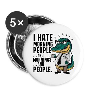 Erst Kaffee grantiges Krokodil mit Kaffeetasse - Buttons groß 56 mm (5er Pack) - Weiß - Vorne