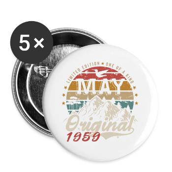 Mai 1959 Original Mai 1959 Geburtstagsgeschenk - Buttons groß 56 mm (5er Pack) - Weiß - Vorne