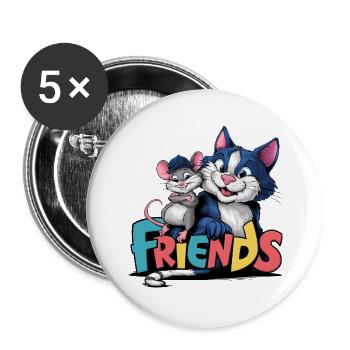 Freunde für immer Katze und Maus Freundschaft - Buttons groß 56 mm (5er Pack) - Weiß - Vorne