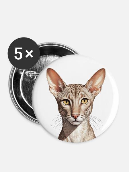 Coole orientalisch kurze Katze - Buttons groß 56 mm (5er Pack) - Weiß