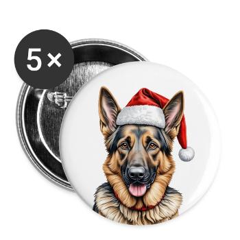 Chien de berger allemand de Noël - Lot de 5 grands badges (56 mm) - blanc - Devant