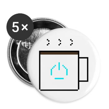 Power-Up Kaffee: Retro Pixel Art Gaming Design - Buttons groß 56 mm (5er Pack) - Weiß - Vorne