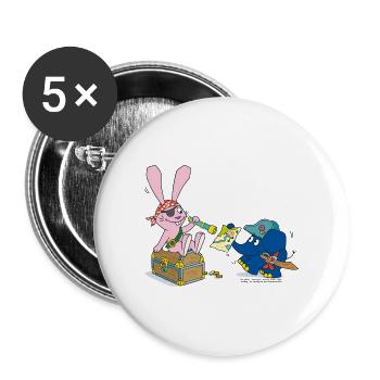 Elefant und Hase als Pirat - Buttons groß 56 mm (5er Pack) - Weiß - Vorne