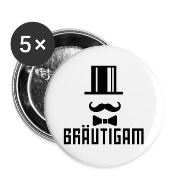 Bräutigam Zylinder JGA - Buttons groß 56 mm (5er Pack) - Weiß - Vorne