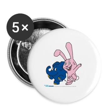 Elefant und Hase hüpfen - Buttons groß 56 mm (5er Pack) - Weiß - Vorne