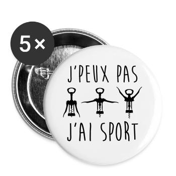 Je peux pas j'ai sport - Lot de 5 grands badges (56 mm) - blanc - Devant