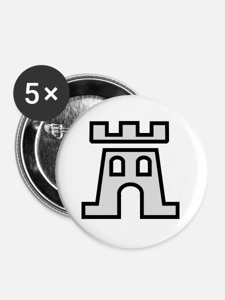 Piktogramm Wehrturm - Buttons groß 56 mm (5er Pack) - Weiß