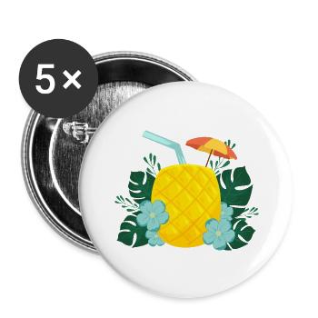 Pineapple drink / summer / sun - Buttons large 2.2''/56 mm (5-pack) - white - Front