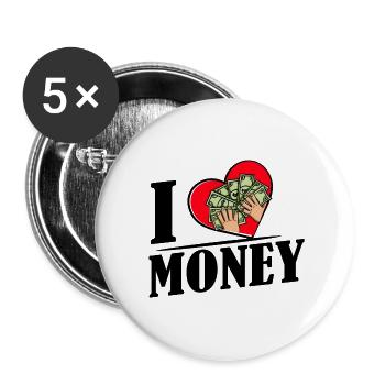 Ich liebe Geld - Buttons groß 56 mm (5er Pack) - Weiß - Vorne