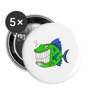 funny fisch - Buttons groß 56 mm (5er Pack) - Weiß - Vorne