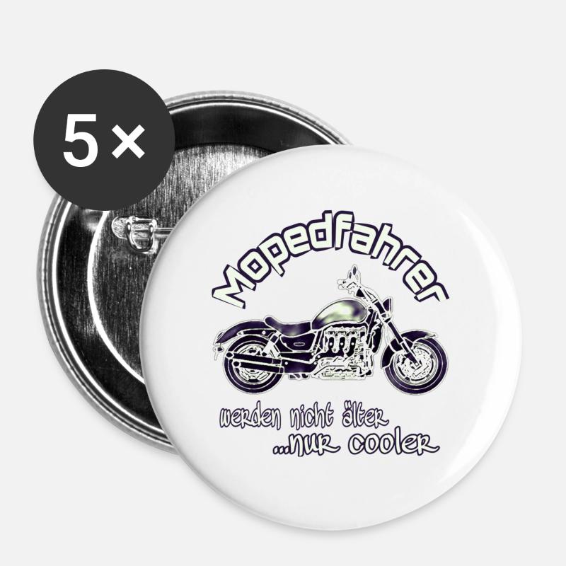 Mopedfahrer Spruch Motorrad Rocket 3 - Buttons groß 56 mm (5er Pack) - Weiß