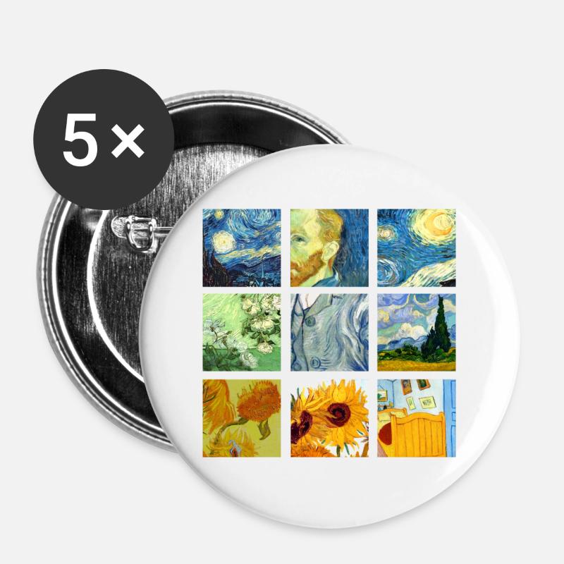 Van Art Gogh Graphic - Buttons large 2.2''/56 mm (5-pack) - white