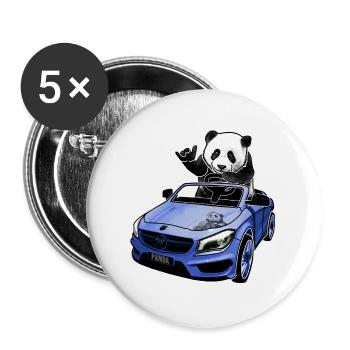panda im auto geschenkidee - Buttons groß 56 mm (5er Pack) - Weiß - Vorne