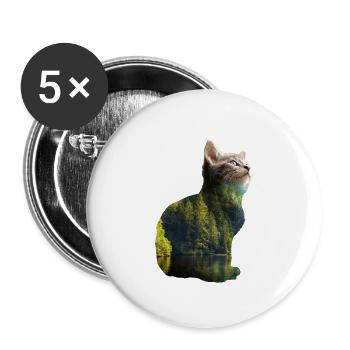 Double Exposure Animals Cat Nature - Gift Idea - Buttons large 2.2''/56 mm (5-pack) - white - Front