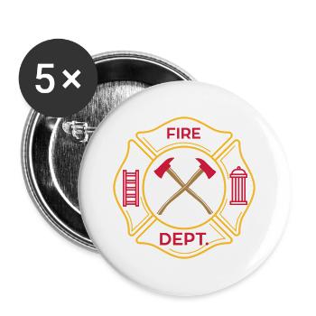 Feuerwehrmann Feuerwehr Mannschaft Gruppe Axt - Buttons groß 56 mm (5er Pack) - Weiß - Vorne