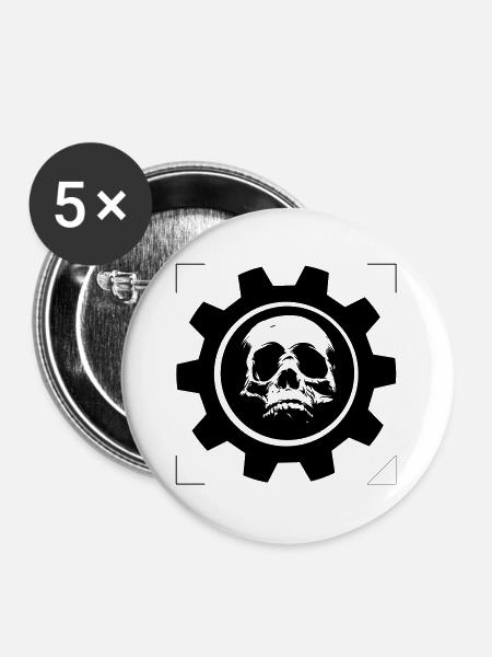 SCHÄDELRAD GETRIEBEN - Buttons groß 56 mm (5er Pack) - Weiß