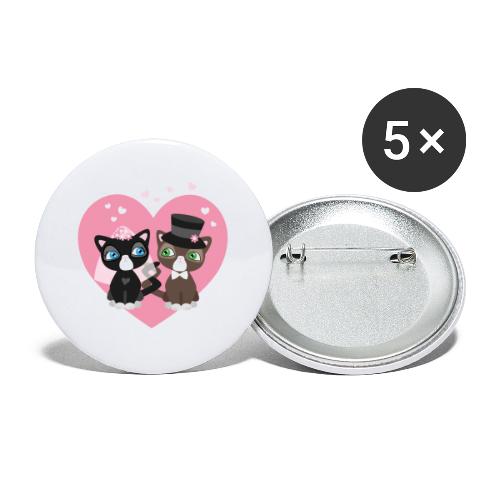 Katzen-Braut und Katzen-Bräutigam - Hochzeitspaar - Buttons groß 56 mm (5er Pack)
