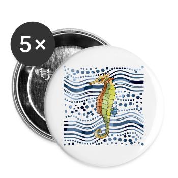 Seepferdchen - Buttons groß 56 mm (5er Pack) - Weiß - Vorne