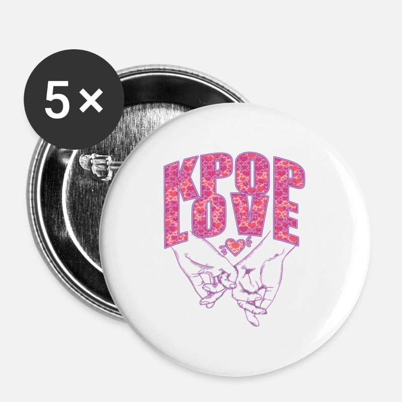 K-Pop Love - Lot de 5 grands badges (56 mm) - blanc