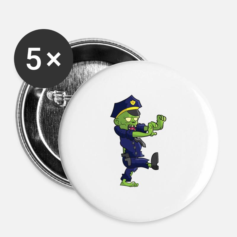 Zombie Policeman - Buttons large 2.2''/56 mm (5-pack) - white