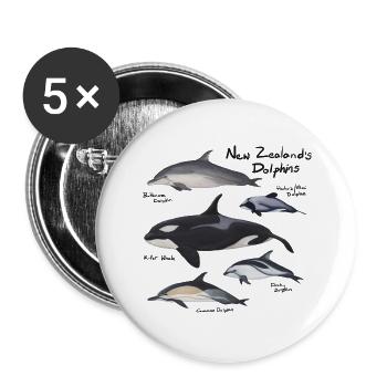 New Zealand's Dolphins - Buttons large 2.2''/56 mm (5-pack) - white - Front