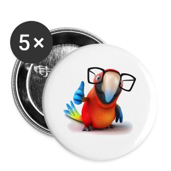 Papagei - Buttons groß 56 mm (5er Pack) - Weiß - Vorne