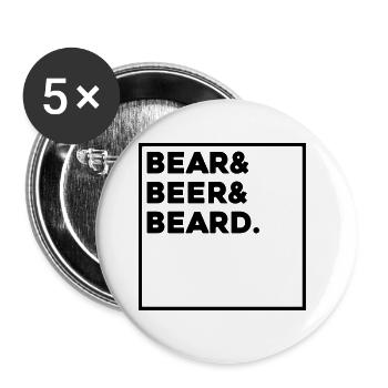 BEAR BEER BEARD - Buttons groß 56 mm (5er Pack) - Weiß - Vorne