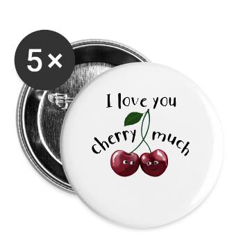 Cerises - Je t'aime beaucoup cerise - Lot de 5 grands badges (56 mm) - blanc - Devant