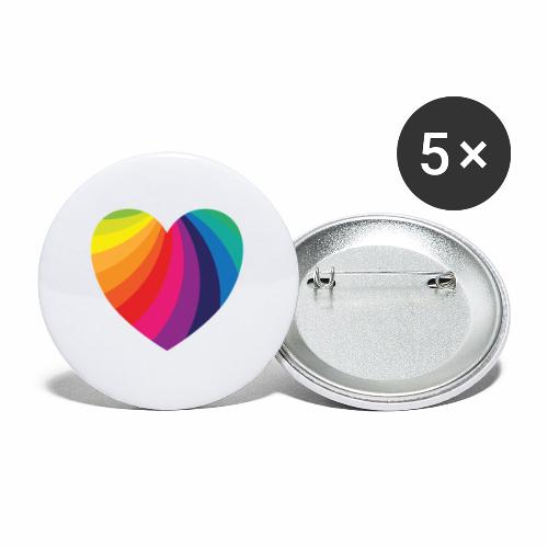 Regenbogen Herz (gedrehte Streifen) - Buttons groß 56 mm (5er Pack)