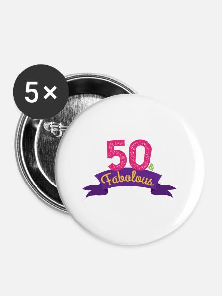 Compleanno 50 & Fabolous 50 ° compleanno - Regalo - Confezione da 5 spille grandi (56 mm) - bianco