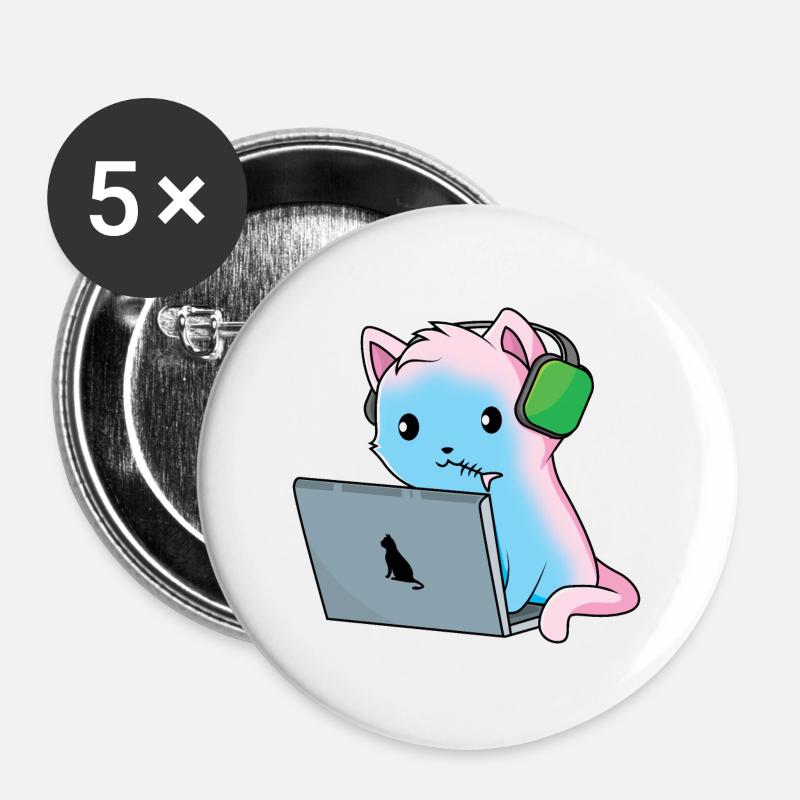 Gambling cat - Buttons large 2.2''/56 mm (5-pack) - white